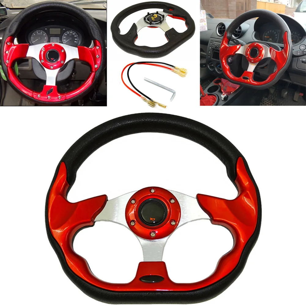 Universal Car Steering Wheel 13 Inches Leather Aluminum Racing Sport ...