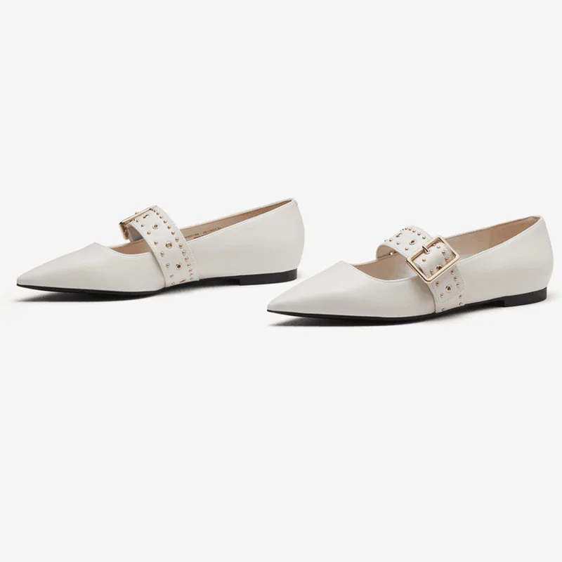 Балетки женские с острым носком кожаные туфли на ремешке без застежки офисные