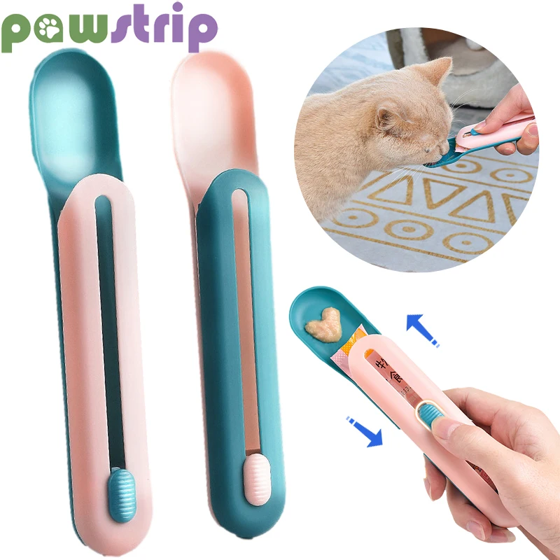 

Cat Food Strip Squeezer Spoon Portable Long Handle Puppy Kitten Snack Liquid Food Scoop Cat Strip Squeezer Pet Accessories