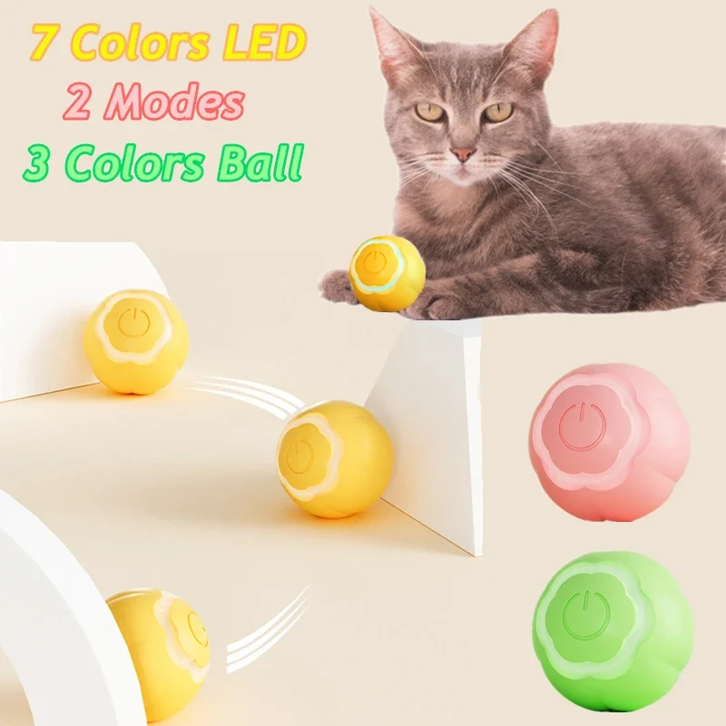 

New Upgrade Smart Interactive Cat Ball 7 Color Led Quiet Durable Automatic Rolling for Kitten Pet Rechargeable Electric Cat Toy