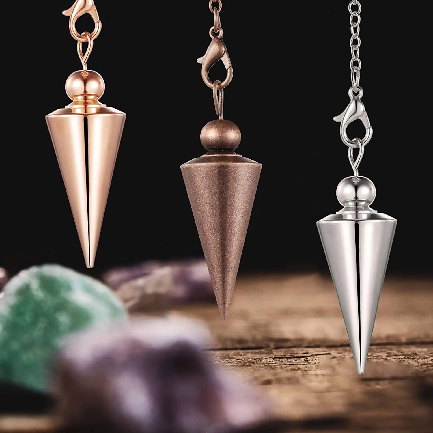Golden Silver Color Metal Copper Pendulum for Divination Dowsing Point Pendulum Healing Wicca Cone Pendant Spiritual Pendulos 2