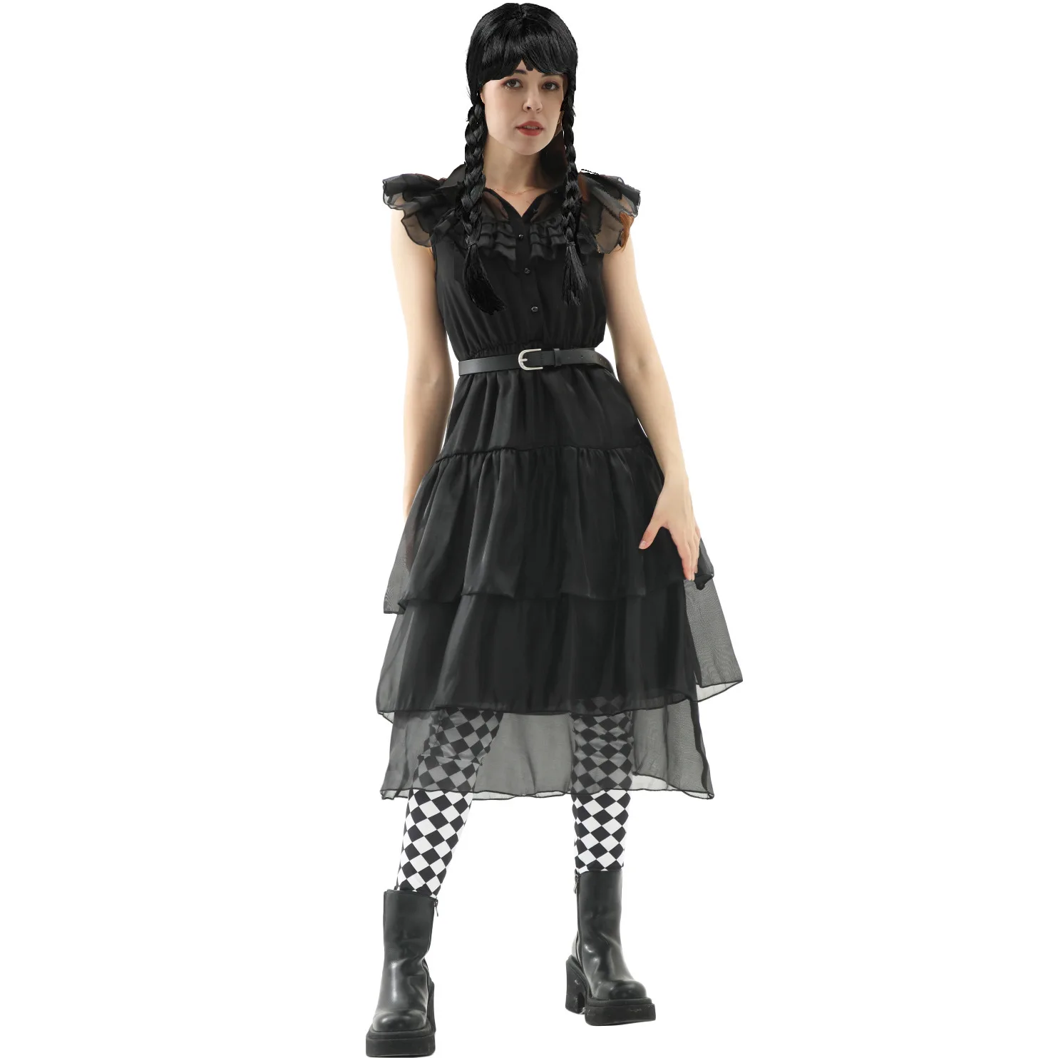 

Wednesday Addams Costume Girl Halloween Costume for Women Woman Costumes for Role-playing Games Black Sleeveless Gothic Dresses