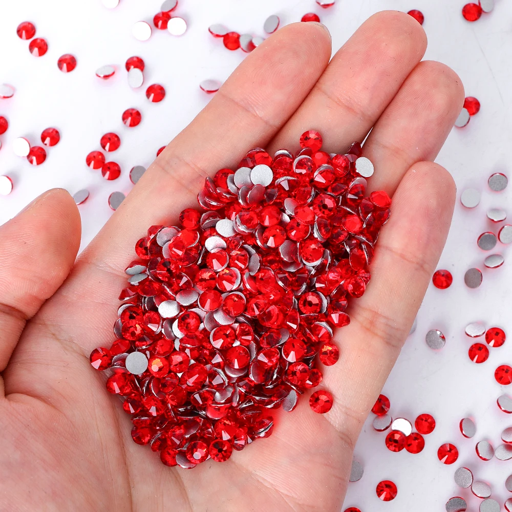QIIY SS3-SS60 Rote Serie Glas-Strasssteine, superheller Kristall, rund, nicht Hotfix, flache Rückseite, zum Aufkleben auf 3D-Steinen für DIY-Nagelkunst – Detail 12
