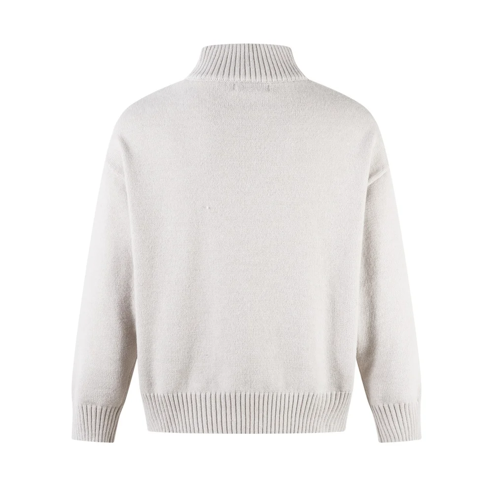 Solid Color Jacquard Sweater Mens Autumn Winter Casual Loose Half Zipper Long Sleeve Sweater Man