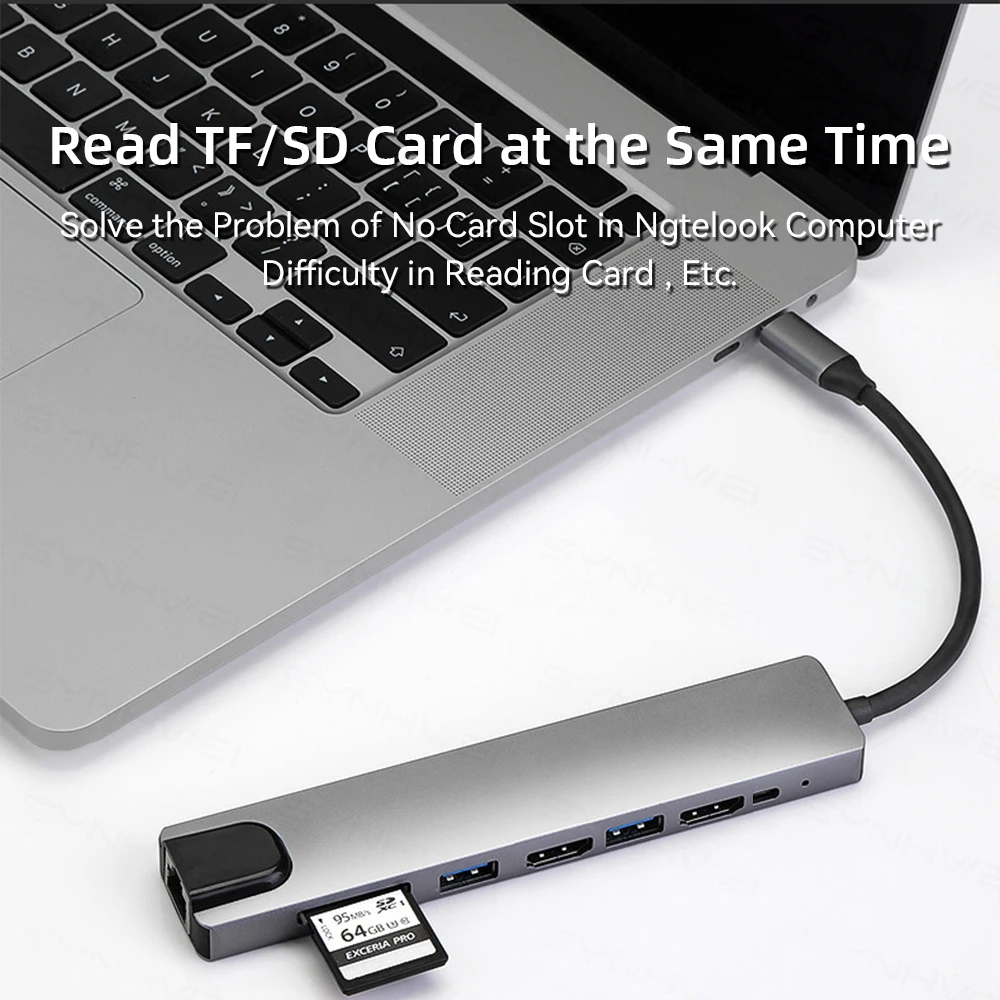 Hdmi pd Usb c Porta Usb c Hub Docking Station Usb 3.0 Rj45 Ethernet sd Leitor de Cartão tf Portas Portas Portas Portos 4k - Imagem 2