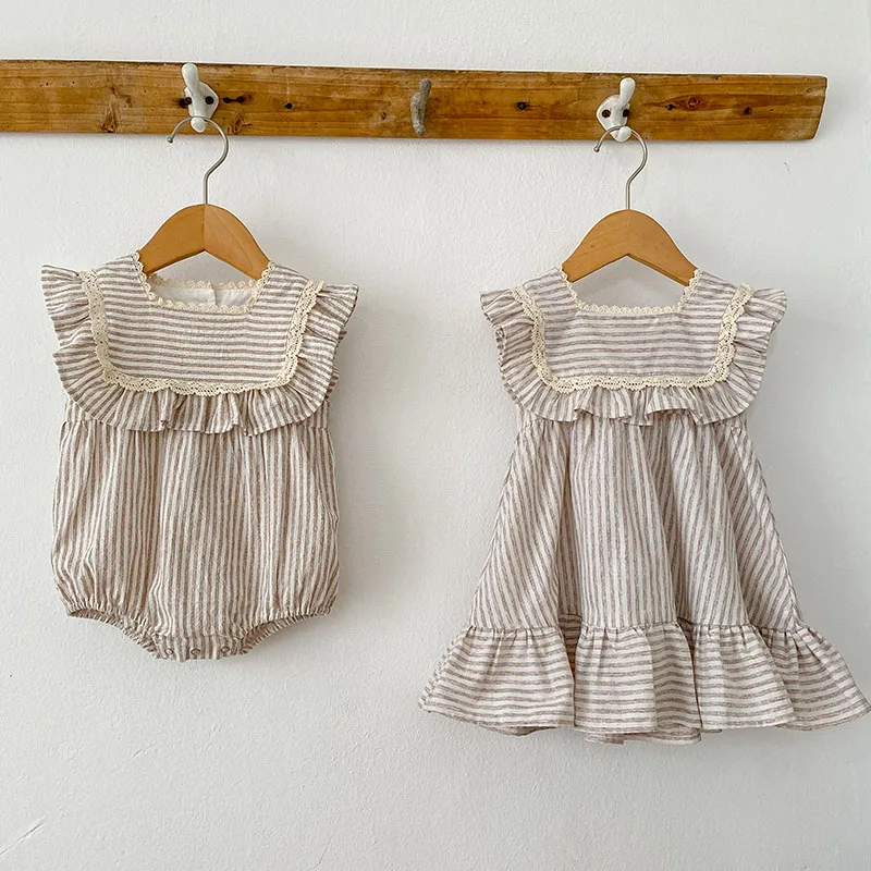 2024 New Summer Baby Girl Party Dress Sleeveless Cotton Stripes