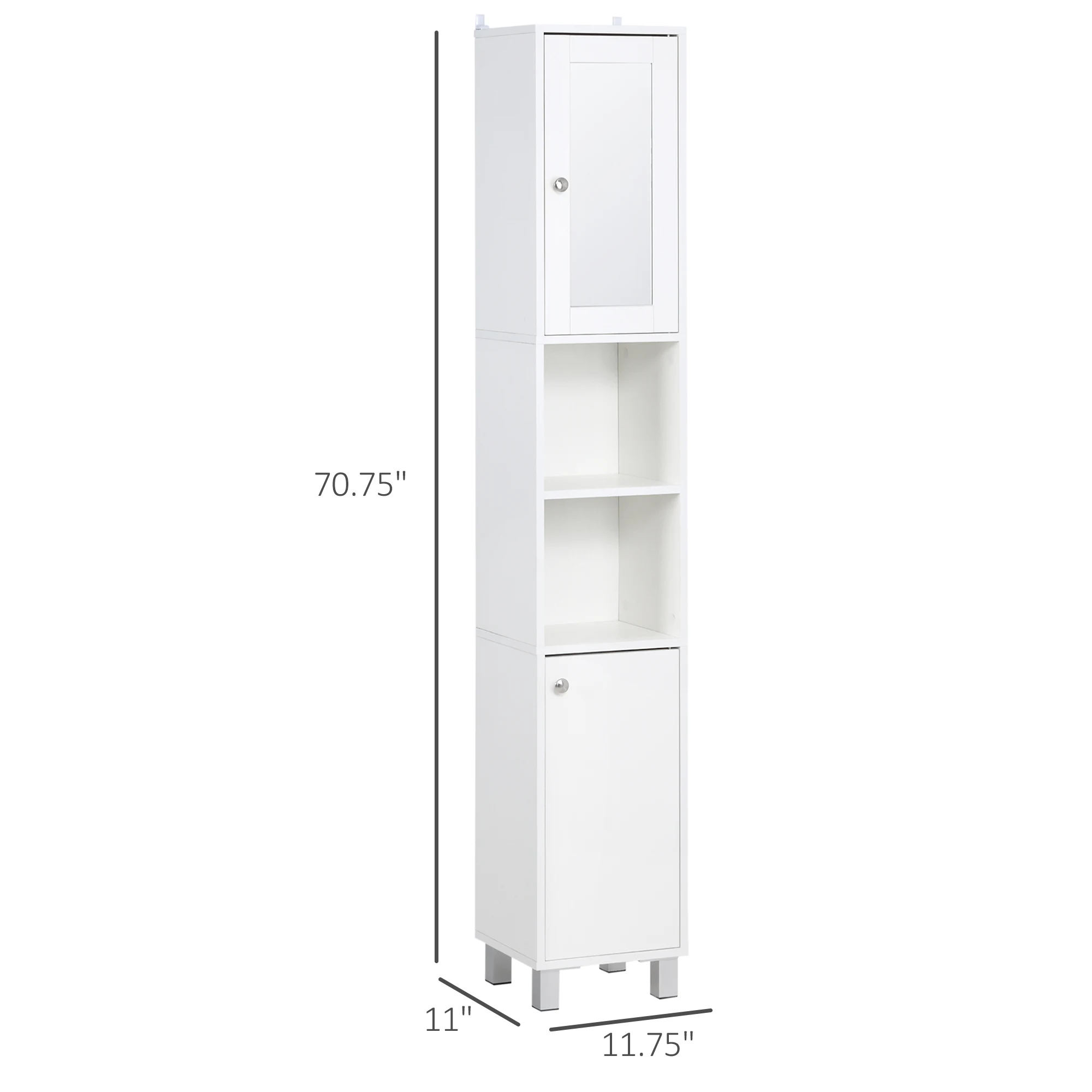 Kleankin Tall Bathroom Storage Cabinet with Mirror, Wooden Freestanding Tower Cabinet with Adjustable Shelves for Bathroom 3