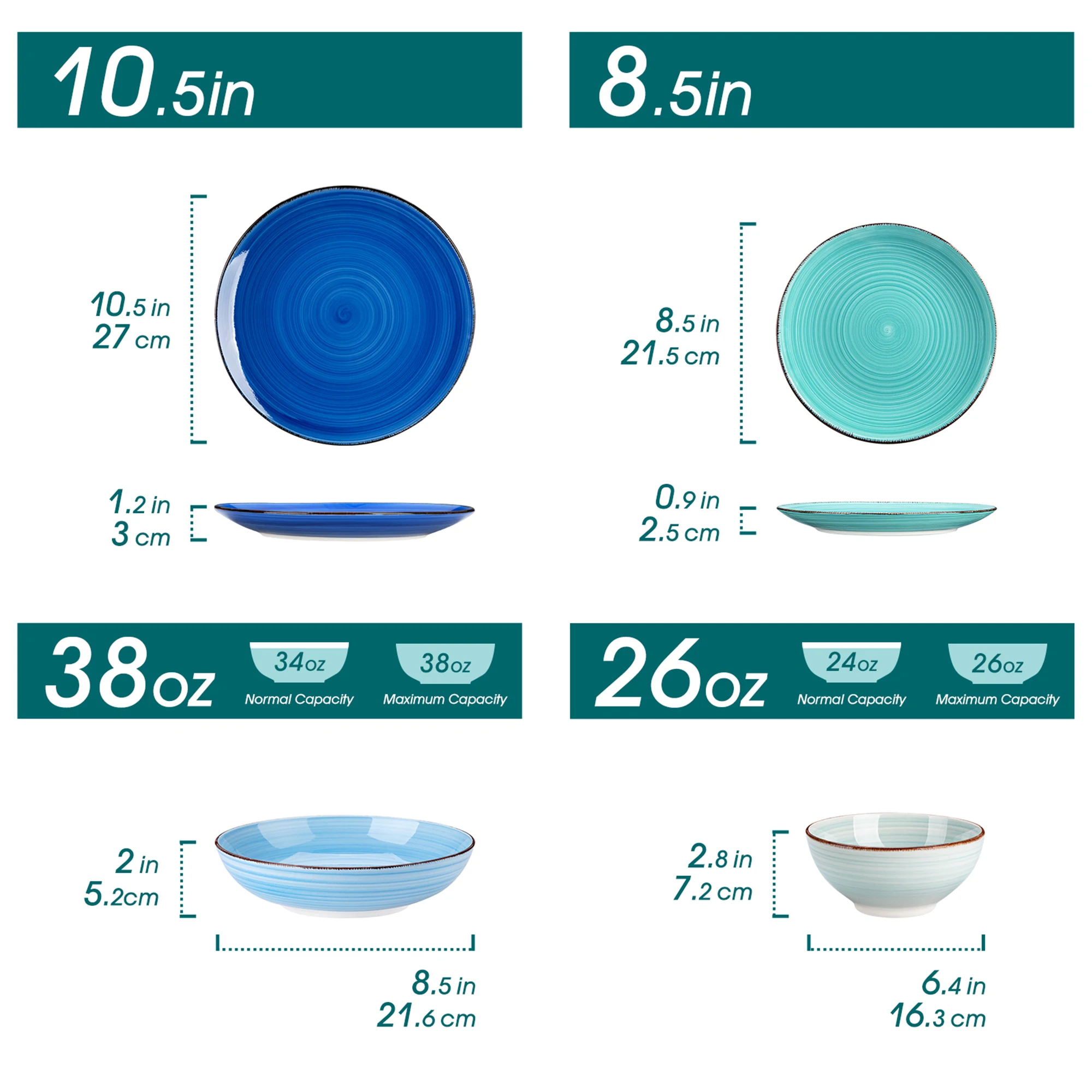 Vancasso 12/24-Teiliges Keramik-Geschirrset, Farbig, Handbemalt, Spiralmuster, 4/6-Teilig, Speiseteller/Dessertteller/Schüsseln/Suppenteller S03E6Cd02Fca44A339713D89Bd5Bf4Edfs