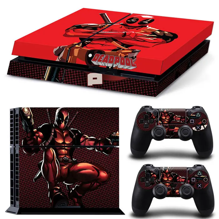 Marvel Deadpool Vinyl Skin Sticker for PS4 Slim Console and 2 Controllers Decal Cover Game Accessories 