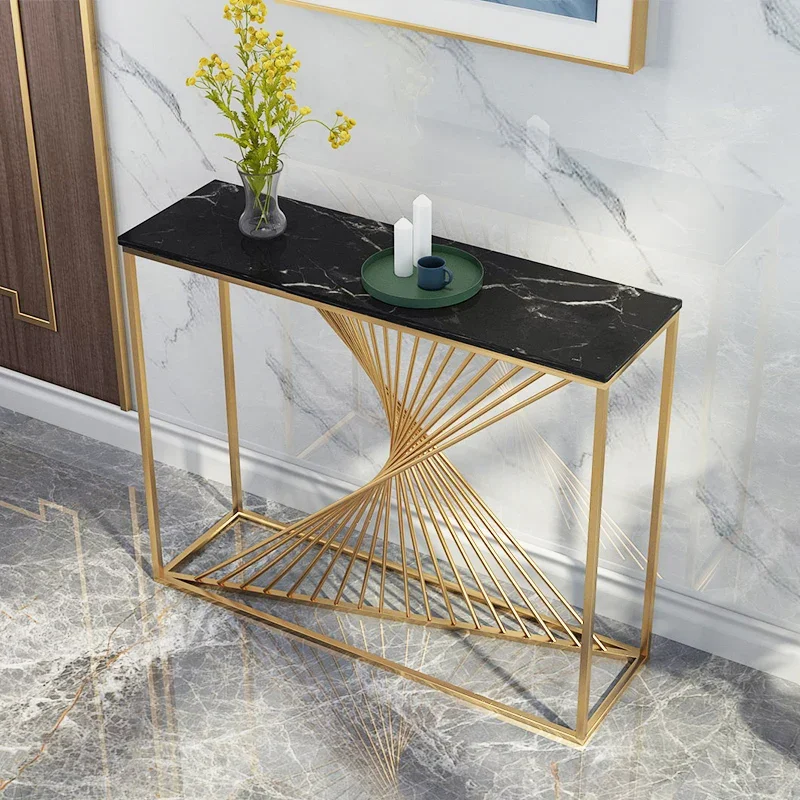 

Nordic golden marble entrance table, light luxury, simple entrance table, corridor decoration, golden color