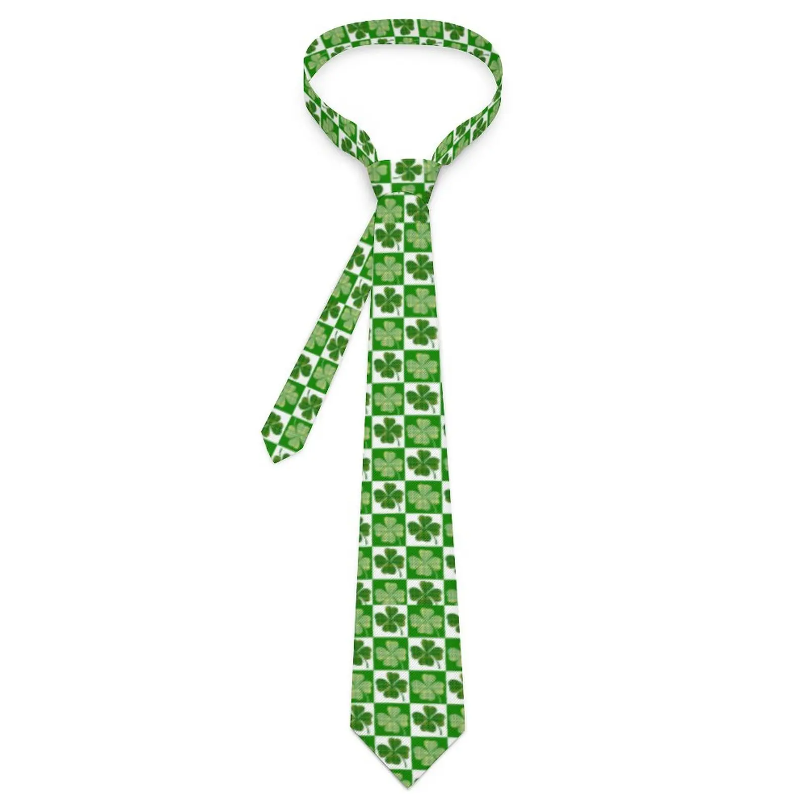 

Cute Shamrock Tie Checkerboard Print Custom DIY Neck Ties Novelty Casual Collar Tie For Unisex Adult Wedding Necktie Accessories