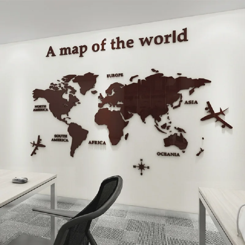 Description Picture 4 of item3D Acrylic World Map Mirror Wall Sticker Home Decoration DIY Crystal Sticker Office Study Sofa TV Background Wall Sticker