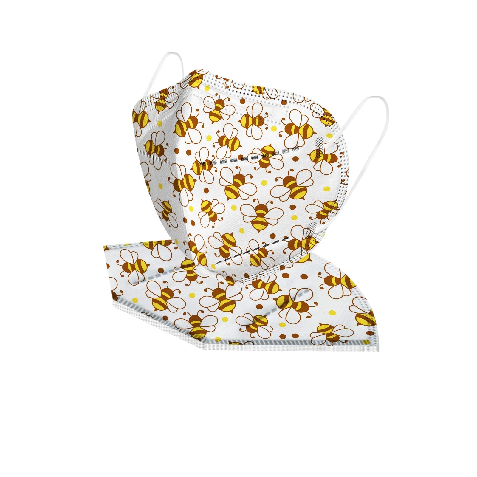 Adult's Disposable Unisex Bee Printed Outdoor Prevention Fish Mask Face Outdoor Dust-Proof Face Protective Mask