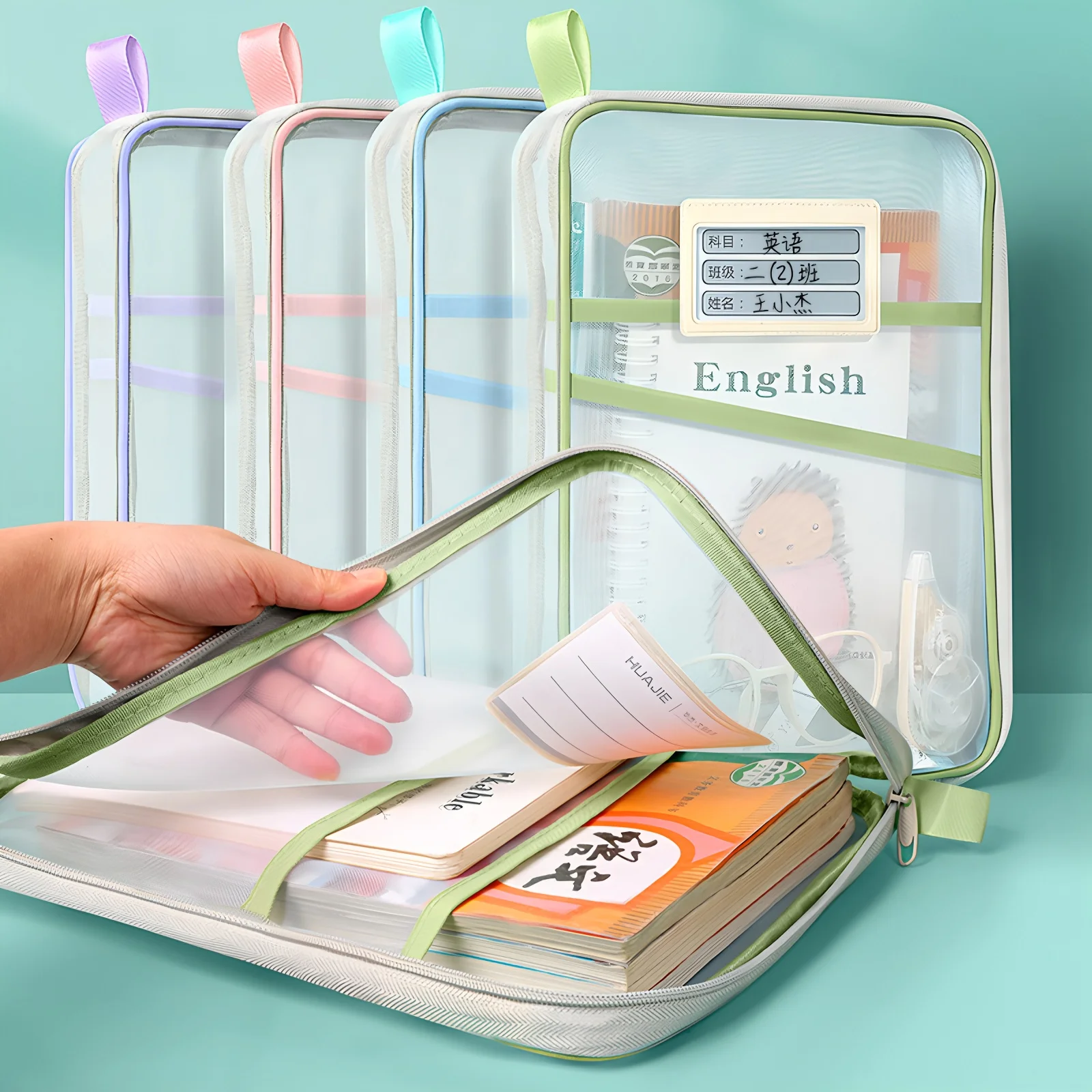 A4 Stationery Storage Bag Double-layer Mesh Zipper Bag Large Capacity Organizer Folders School Office Supplies