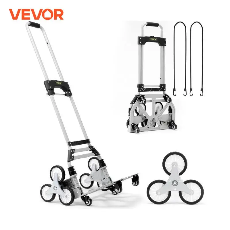 VEVOR 220lbs Stair Climbing Cart Foldable Hand Truck with 32.3-45.7in Adjustable Handle Height 4 Wheels for Warehouse Shopping portable hand cart