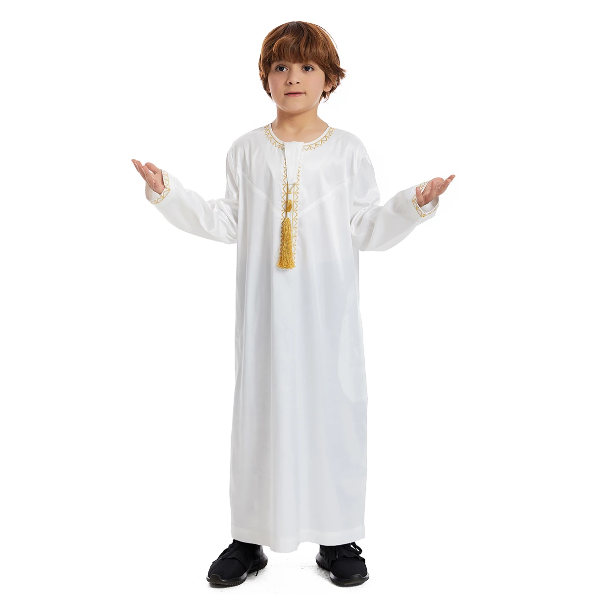 Ramadan Eid Muslim Kids Embroidery Tassel Robe Jubba Thobe Islamic Arab Boys Kaftan Children Abaya Traditional Clothes Turkey