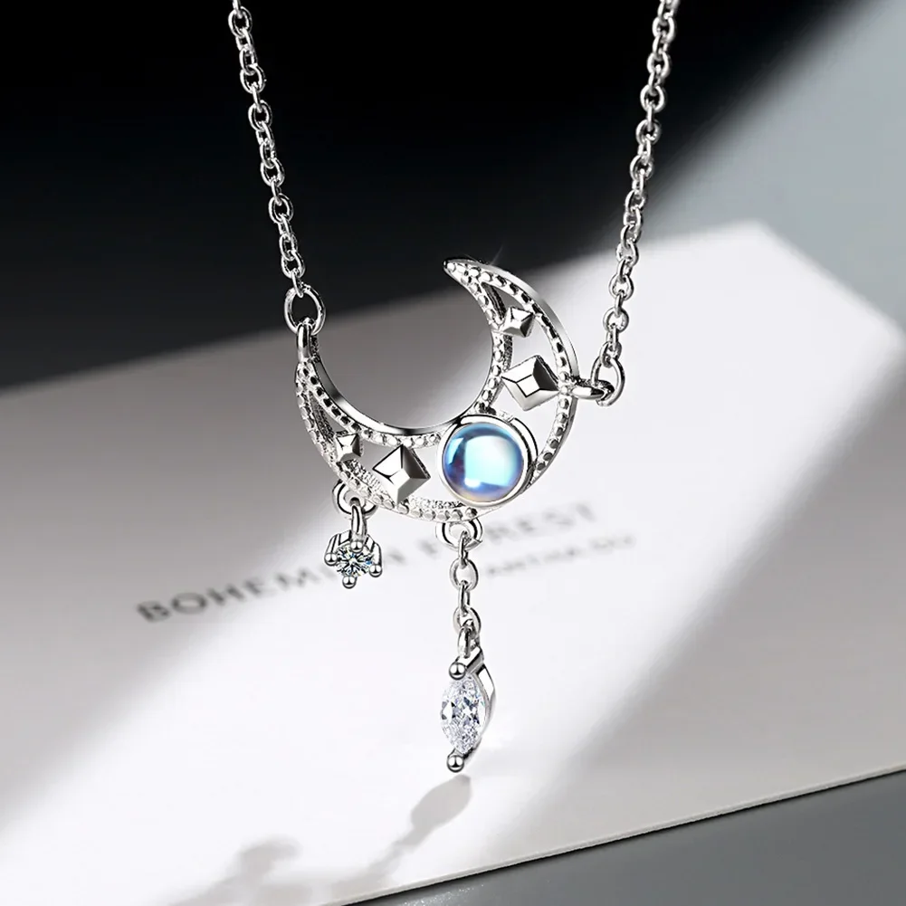 925 Sterling Silver Crystal Moon Jewelry Set Women's Beautiful Elegant Necklace Stud Earrings Engagement Jewelry Gifts for Women