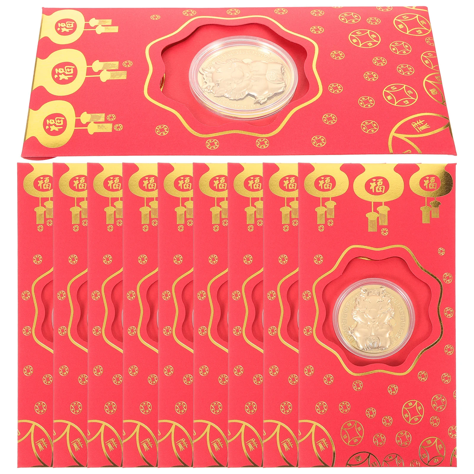 10 Pcs Cards Lucky Money to Attract Wealth Festival Red Envelope Purse Dragon Coin Packets 2024 Bag Traditional Pocket Paper