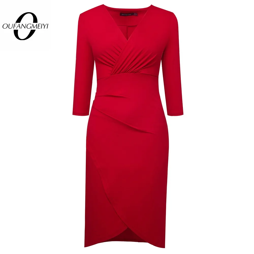 

Autumn Women Classic Pure Color Wrap Dresses Cocktail Party Elegant Bodycon Slim Dress EB750