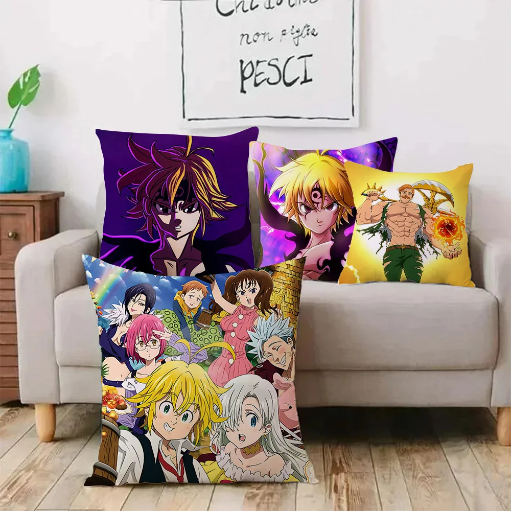 Hot Anime The Seven Deadly Sins Pillow Covers Cartoon Sofa Decorative Home Double-sided Printing Short Plush Cute Cushion Cover 2
