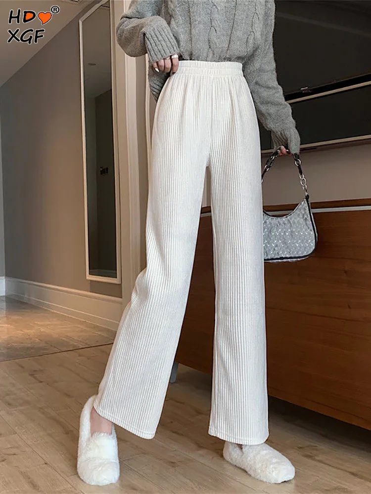 

Women's Casual Pants Rib Knitting Strip Wool Harem Cotton Soft Trousers Vintage Japan Rib Knitted Comfortable Wide Leg Pants New