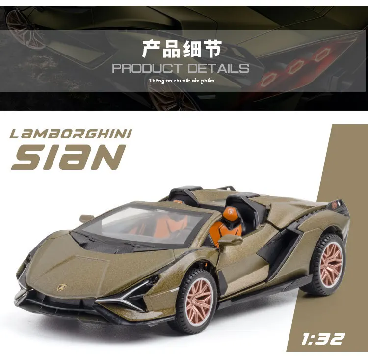 1:32 Lamborghini Sian Convertible Supercar Alloy Car Model Diecast