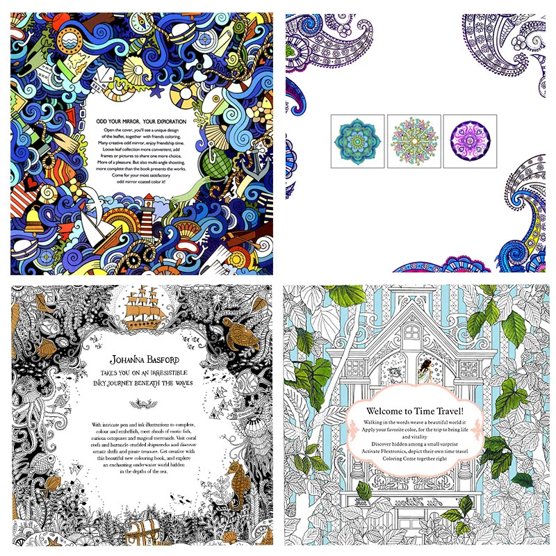 1/4 Pcs 24 Pages English Version Lost Ocean Time Travel Coloring Book Mandalas Flower For Adult Relieve Stress Drawing Art Book