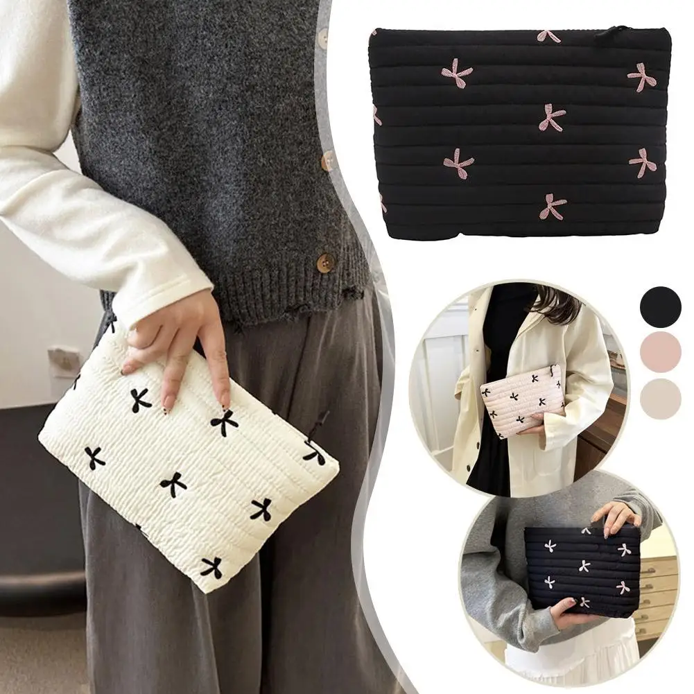 Bow Print Makeup bag for women Portable Large capacity Handheld Cosmetic Bag Cute Fashion Handbag Toiletries storage bag