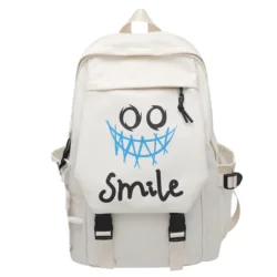 Preppy Style Solid Color Nylon Backpack with Large Capacity and Double Handles (White no doll)