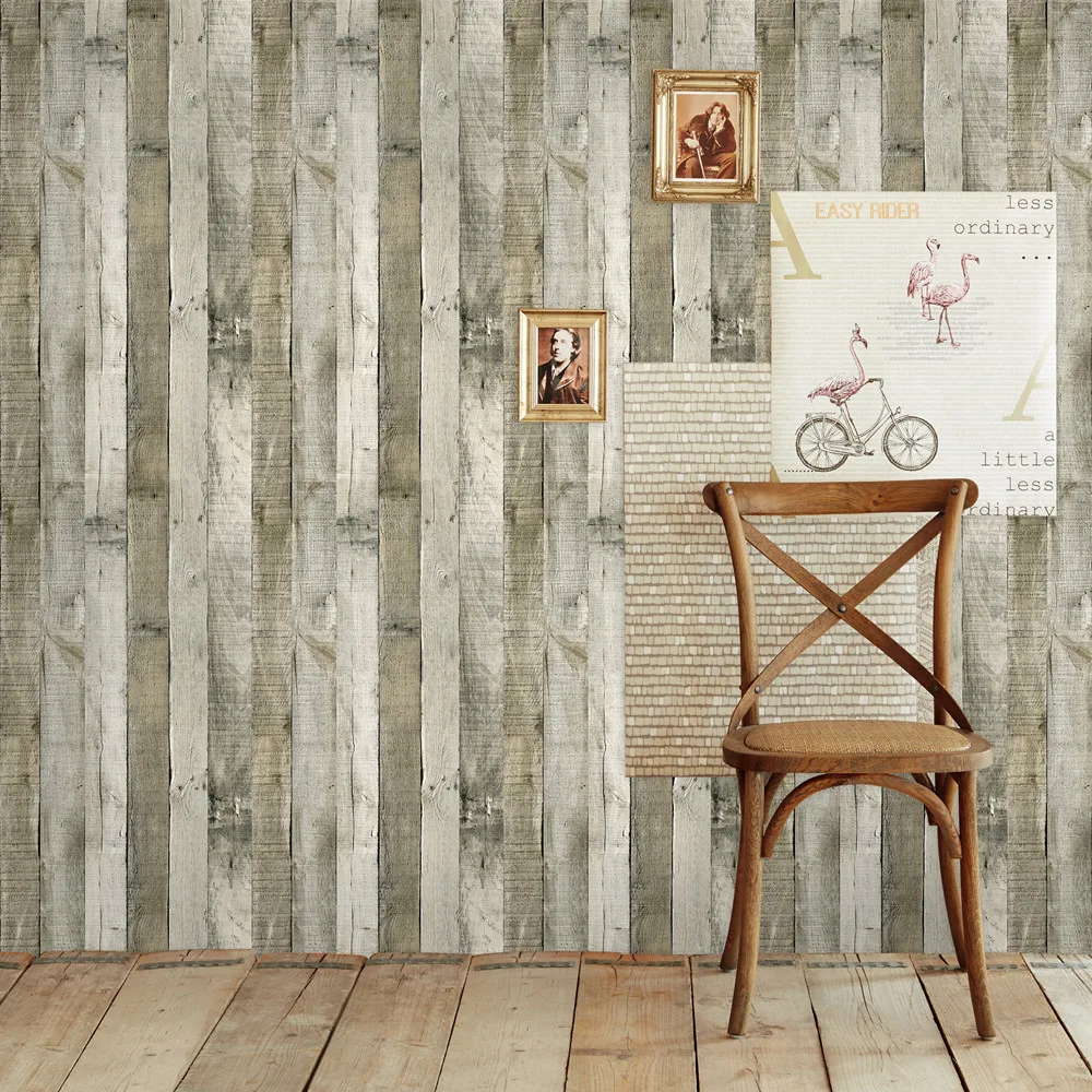 

PVC Grey Wood Grain Self-Adhesive Paper Peel And Stick Removable Wallpaper For Furniture Renovation Wall Decortive Easy to Clean