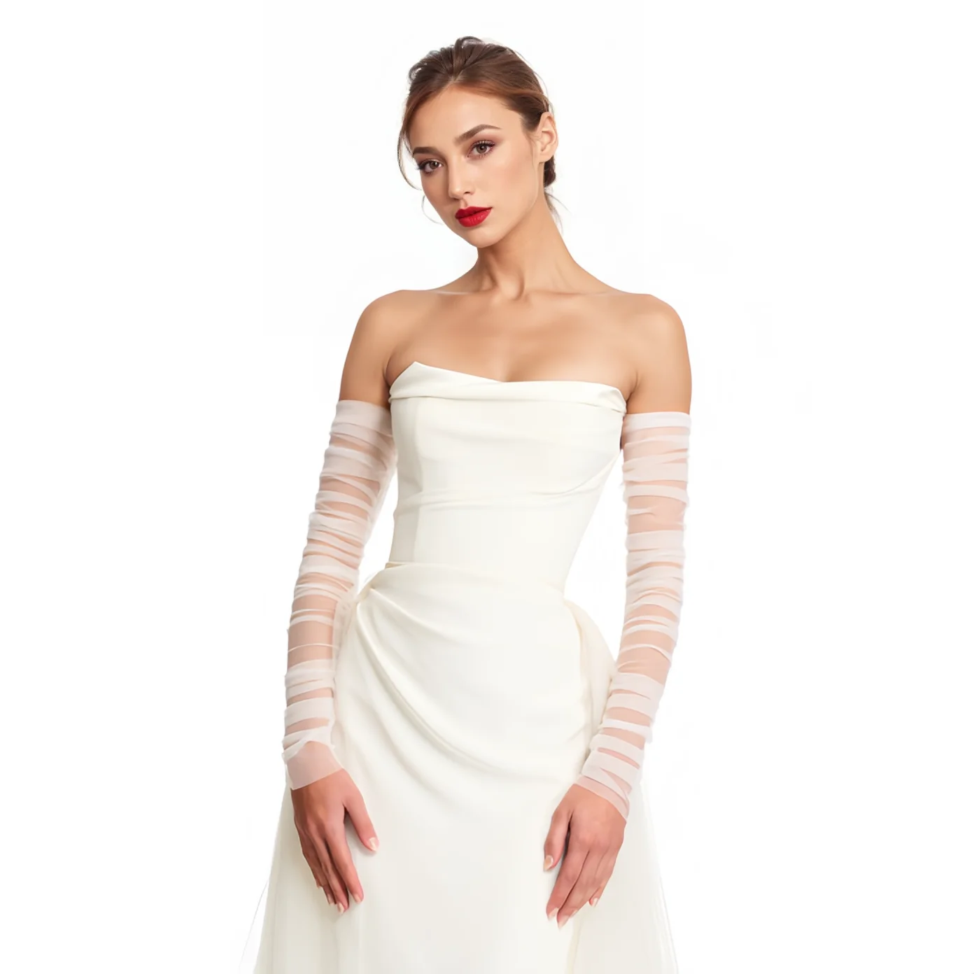 Wedding Dress Gloves 20A Wedding Dress Sleeves Attachment Arm Sleeves Bridal Gloves Removable Bolero Soft Tulle Accessories Black