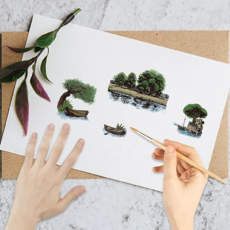 1Sheet Natural Scenery Clear Stamp For Card Making Trees Lake Background Rubber Stamps Reusable Transparent Silicone Decorative