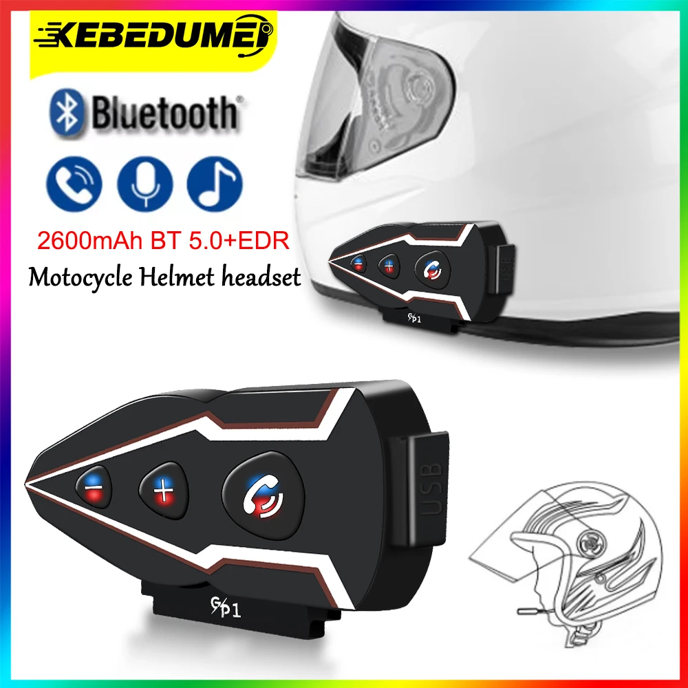 

Motorcycle Helmet Headset Bluetooth 5.0 2600mAh Battery Wireless Handsfree Call Kit Stereo Anti-Interference Waterproof Earphone