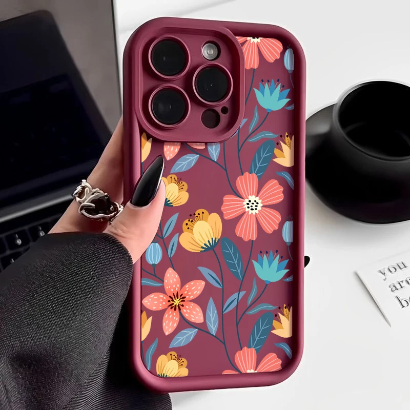 Funda de silicona con flores de colores para iPhone 15, 16 Pro Max, 14, 13, 12, 11 Pro Max, 7, 8, XR, XS, SE, a prueba de golpes, suave, TPU