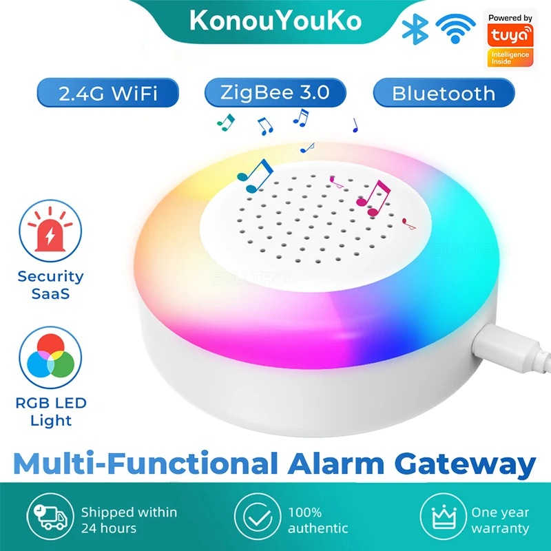

Tuya ZigBee 3.0 Multi-mode Gateway Hub with RGB LED Light Alarm Clock Smart Home Wireless Bridge Bluetooth Mesh for Alexa Google