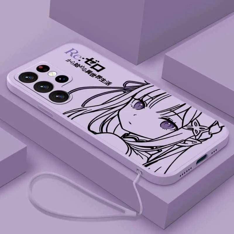 Rem Emilia Cute Pictures Phone Case with Liquid Left Rope - Enhanced Protection Cover