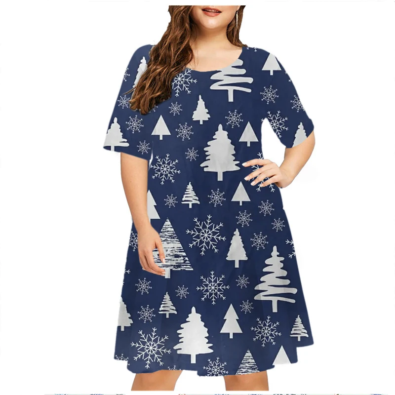 New Year 2023 Women Christmas Dress Long Sleeve O-Neck Print X-Mas