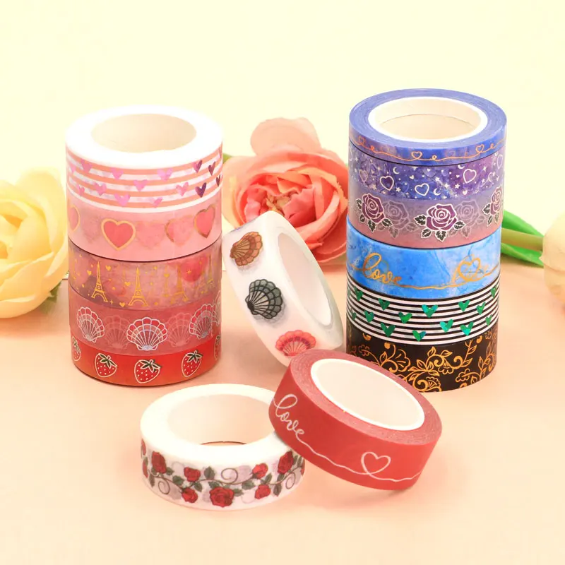 

2021 NEW 1PC 10M Decorative Valentine Hearts Flowers Washi Tape Set Masking Tape Scrapbooking Office Supply washi tape