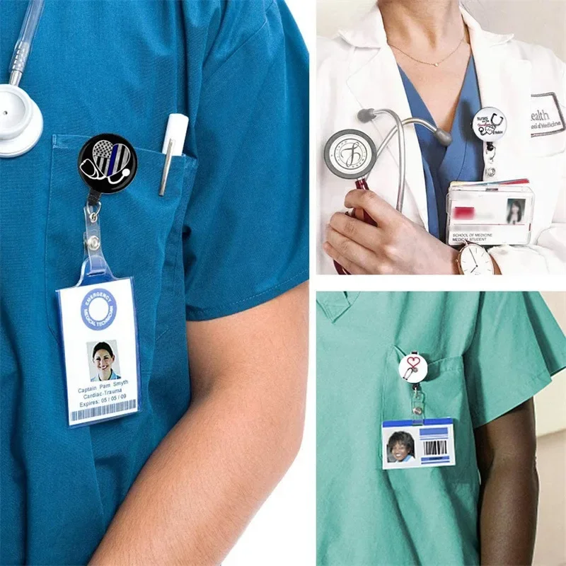 New Design Retractable Nurse Badge Reel Clip Cute Cartoon pharmacist Heart  Stethoscope Doctor Student IC ID Card Badge Holder