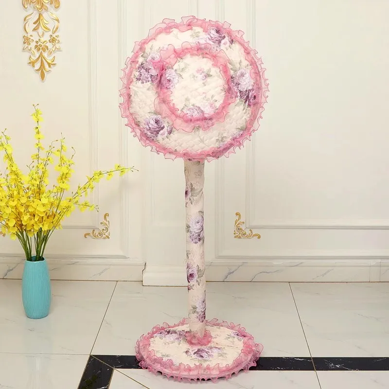 dia45-50cm floor stand electric fan cover set pink lace floral cover for electric fan home decor