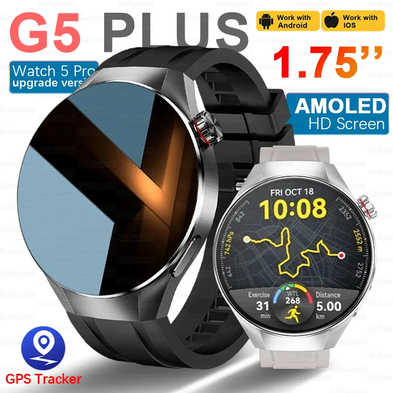 2025 New G5 PLUS Watch GPS Tracker Smart Watch Men 1.75" AMOLED Compass IP68 Waterproof Bluetooth Call Smart Bracelet