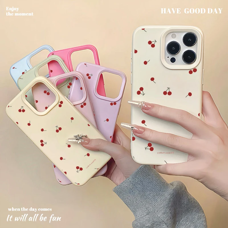 Adorable Cherry Pattern Shockproof Silicone Phone Case