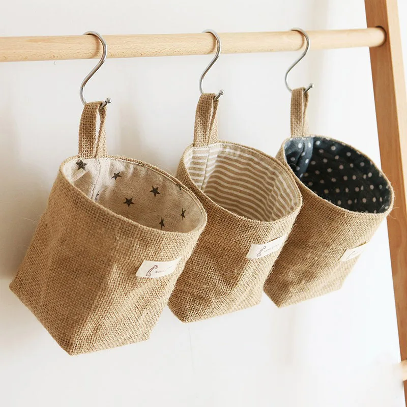 

Japanese Creative Cotton and Linen Storage Bag Hanging Bag Wall-mounted Dormitory Desktop Small Hanging Bag Sundries Sorting Bag