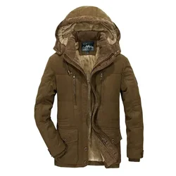 Premium Men's Hooded Multi-Pocket Warm Parka Jacket - XXL-63-69kg (Brown)