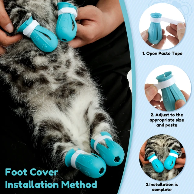 1/2Pcs Cat Muzzle Pet Grooming Cover Accessory Anti-bite Anti-Licking Cat Space Hood Breathable Helmet with 4 Silicone Paw Shoes 4
