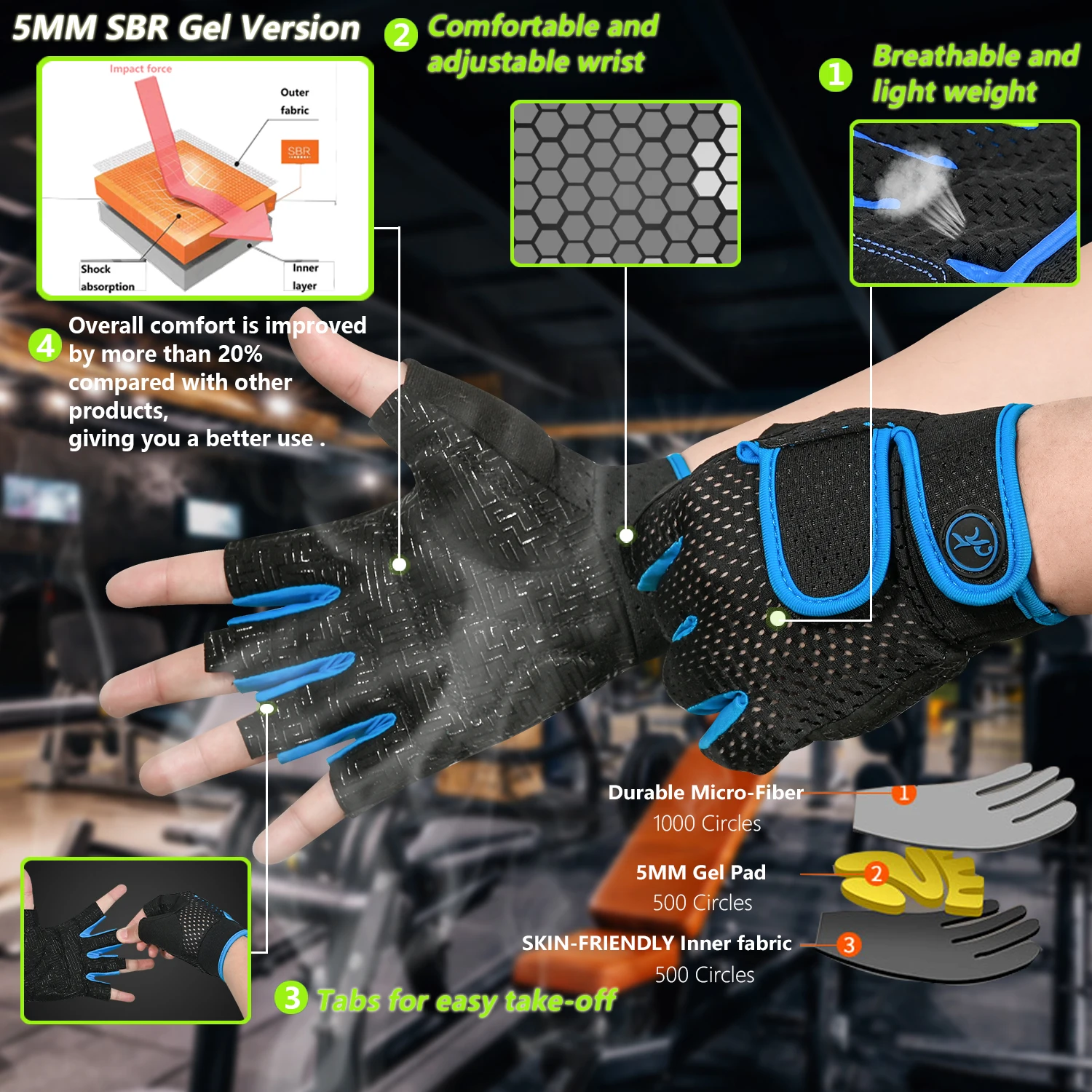 MOREOK Gym Gloves Breathable Anti-slip Pull Ups Training Yoga Body-building Exercise Fitness Workout Weight Lifting Gloves Men 3