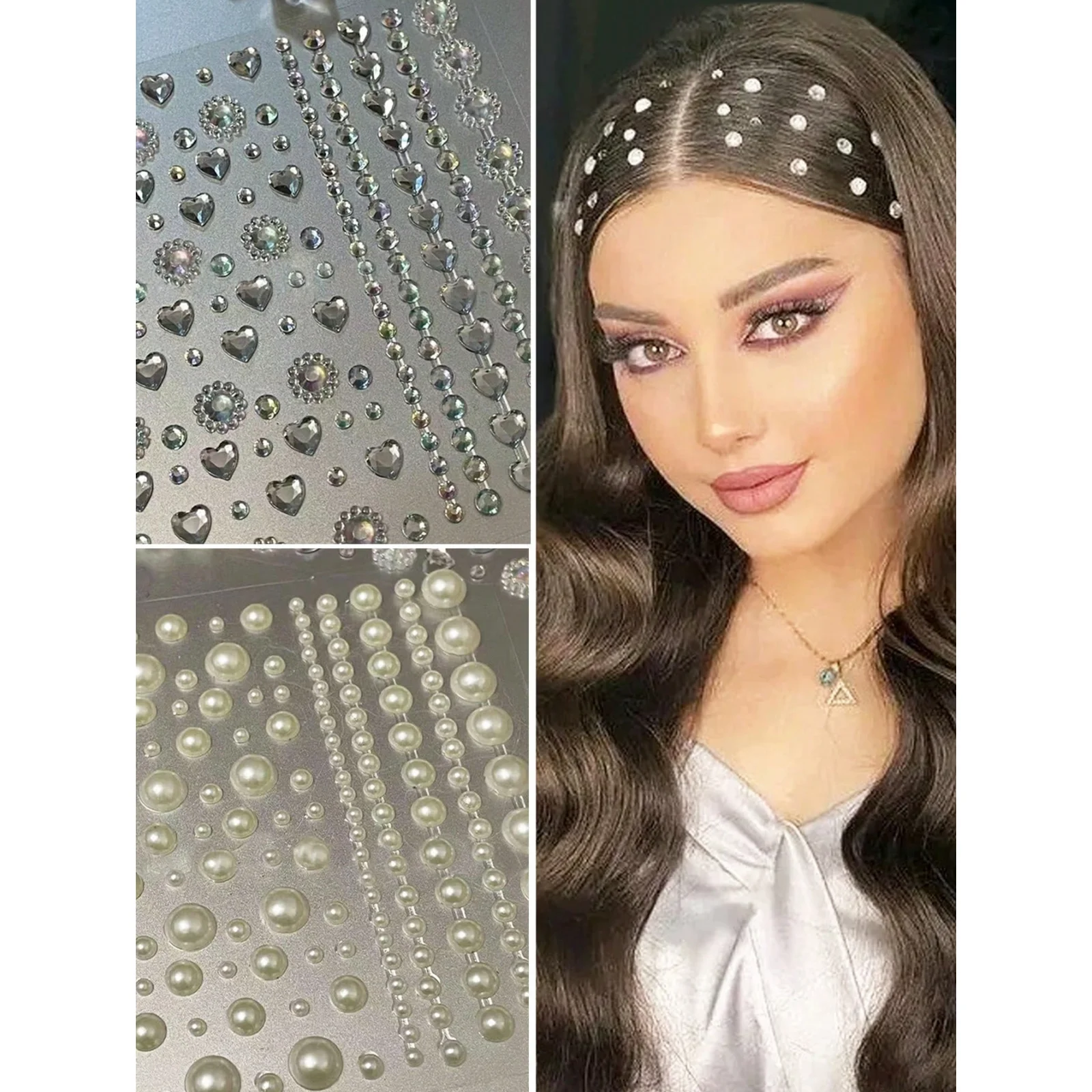 Glänzende Strass-Perlen-Aufkleber, Herz-Blumen-Motiv, selbstklebend, für DIY-Party, Bühne, Cosplay, Gesicht, Haar, Dekoration, Mode, Schönheit, Accessoire