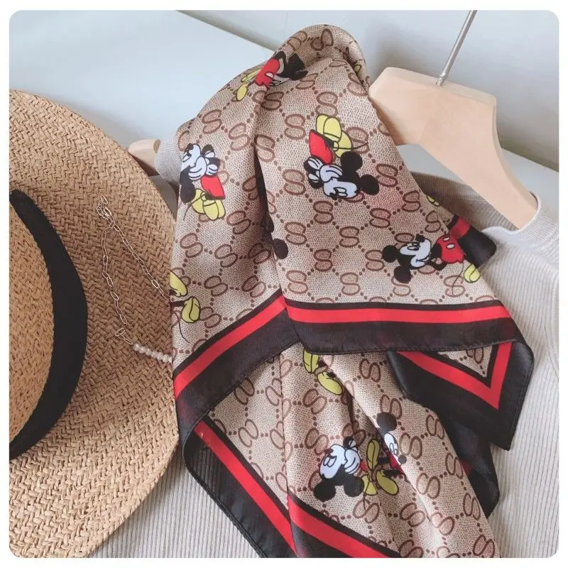 Disney Children's Fun Mickey Cartoon Versatile Square Scarf Women's Sun Protection Neck Warmer Thin Scarf Retro Silk Scarf