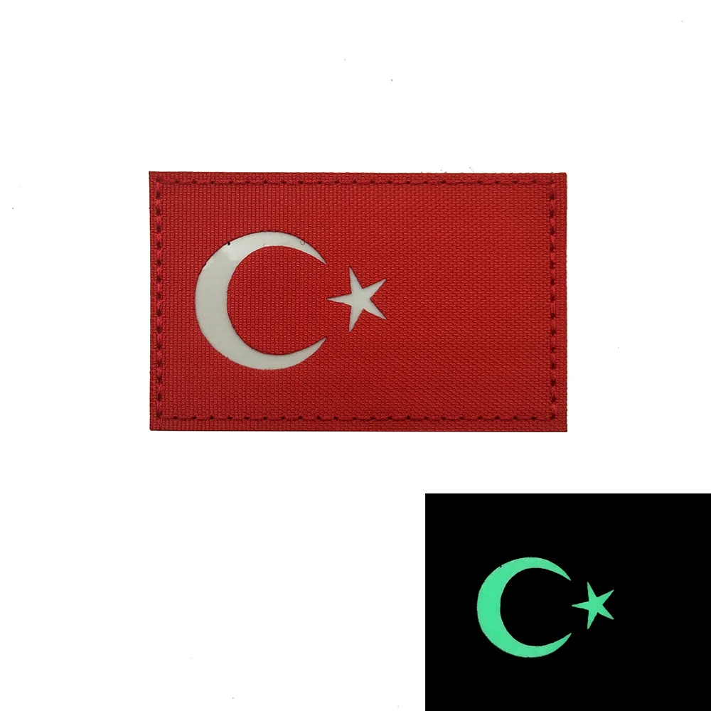 Türkei-Flagge Reflektierender Bestickter Aufnäher Türkisches Militär-Emblem Leuchtend im Dunkeln Aufnäher für Kleidung Taktische Applikation – Detail 2