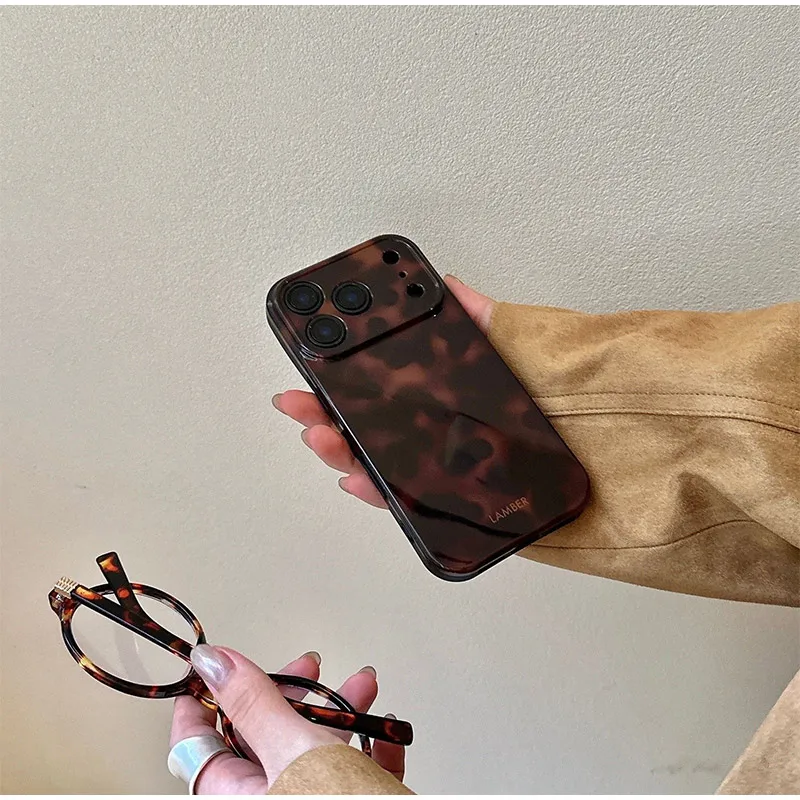 Vintage Bernsteinfarbene Schildpatt-Leoparden-Handyhülle Neue Stoßfeste Glänzende Weiche Schutzhülle für iPhone 17 Air 16 15 14 Plus 13 12 11 Pro Max – Detail 11
